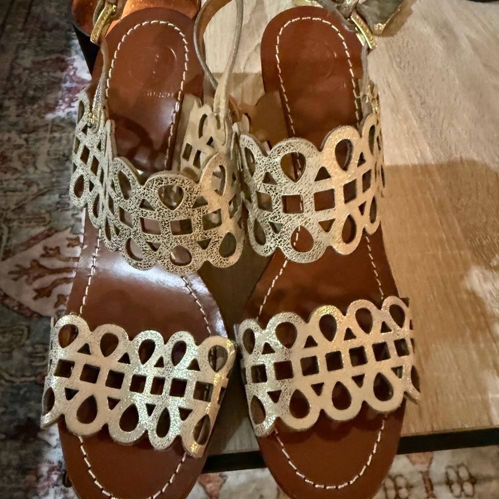 Tory Burch Gold Cutout Sandals